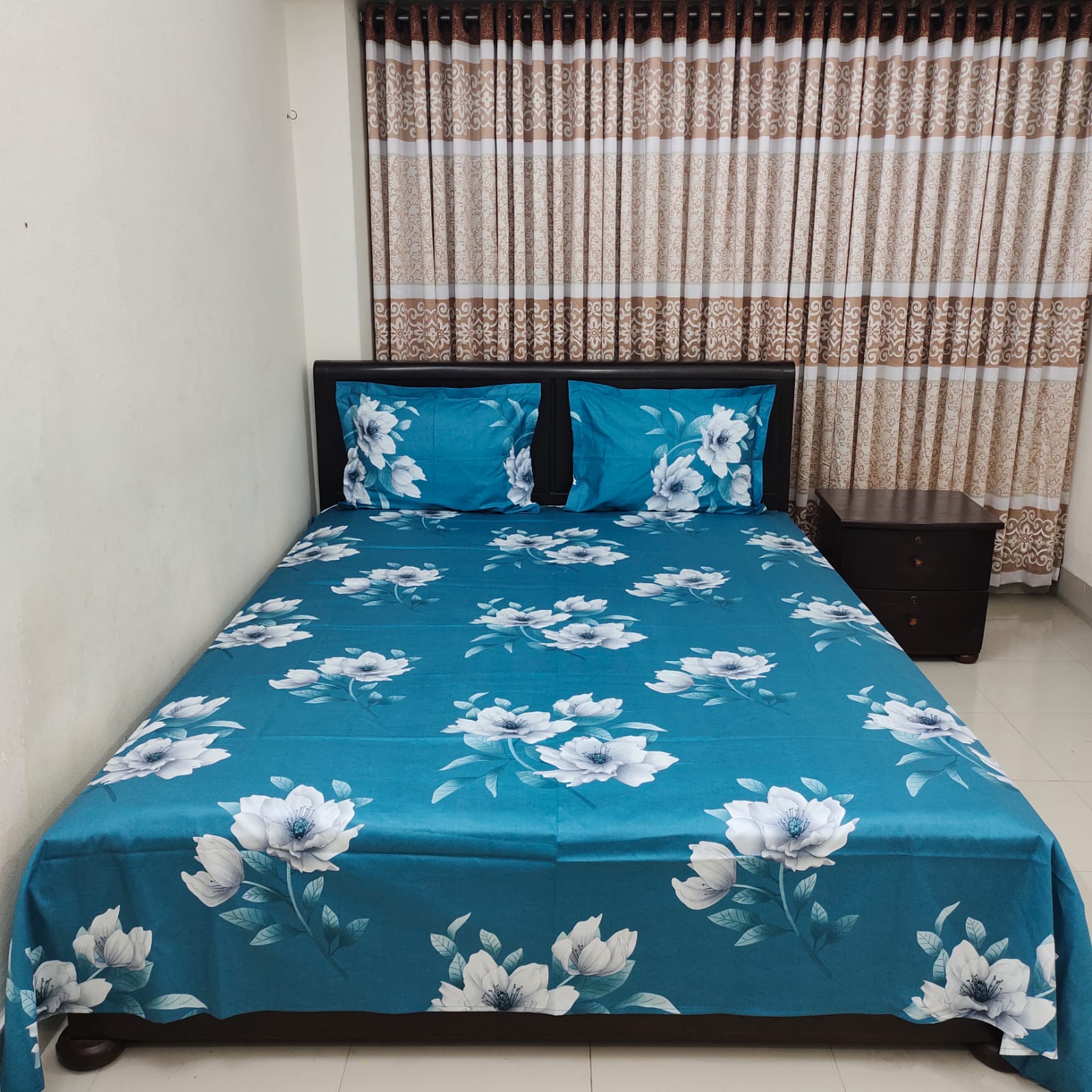 ORTHA LUXURY TWILL - Blue Flower Print bed sheet